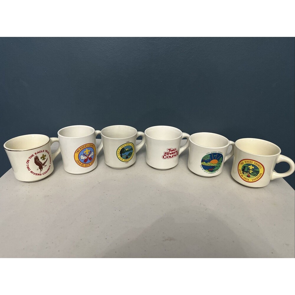 Vintage Boy Scouts BSA Coffee Mug Cup TWO RIVERS COUNCIL Lot Of 6 Mugs